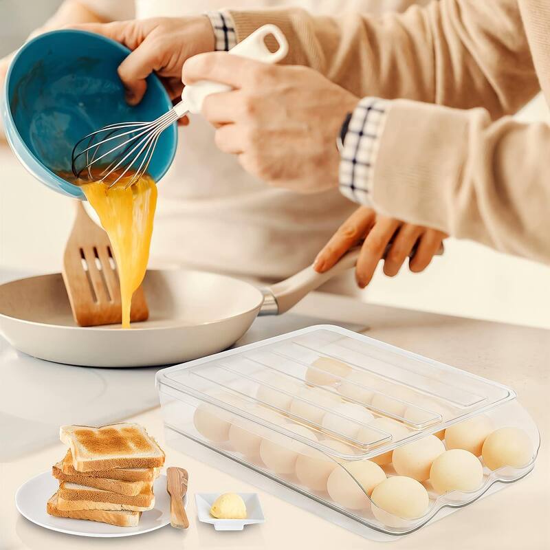 Set of 2 Auto Rolling Storage Container 18 Egg Tray - 2 Layer - 2 Layer