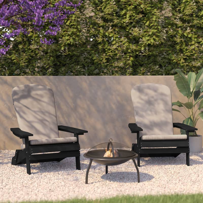 Indoor/Outdoor Folding Adirondack Chairs with Cushions - Set of 2 - 30.25"W x 34"D x 37"H - Black/Cream