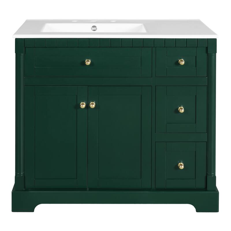 Roomfitters 36 Inch Bathroom Vanity with Sink, Modern Storage Cabinet with Adjustable Shelf and Drawers, Green