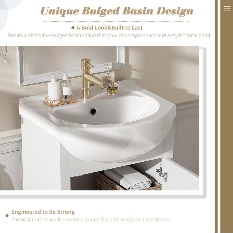 20-inch Bathroom Vanity with Ceramic Sink, Freestanding Vanity Set with Soft-Closing Door & Bulged Ceramic Basin
