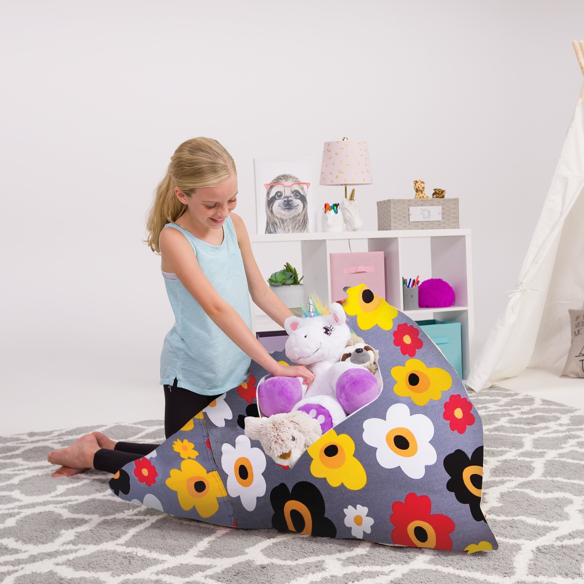 Stuffie Animal Storage Bean Bag Chair Cover, Room Organizer