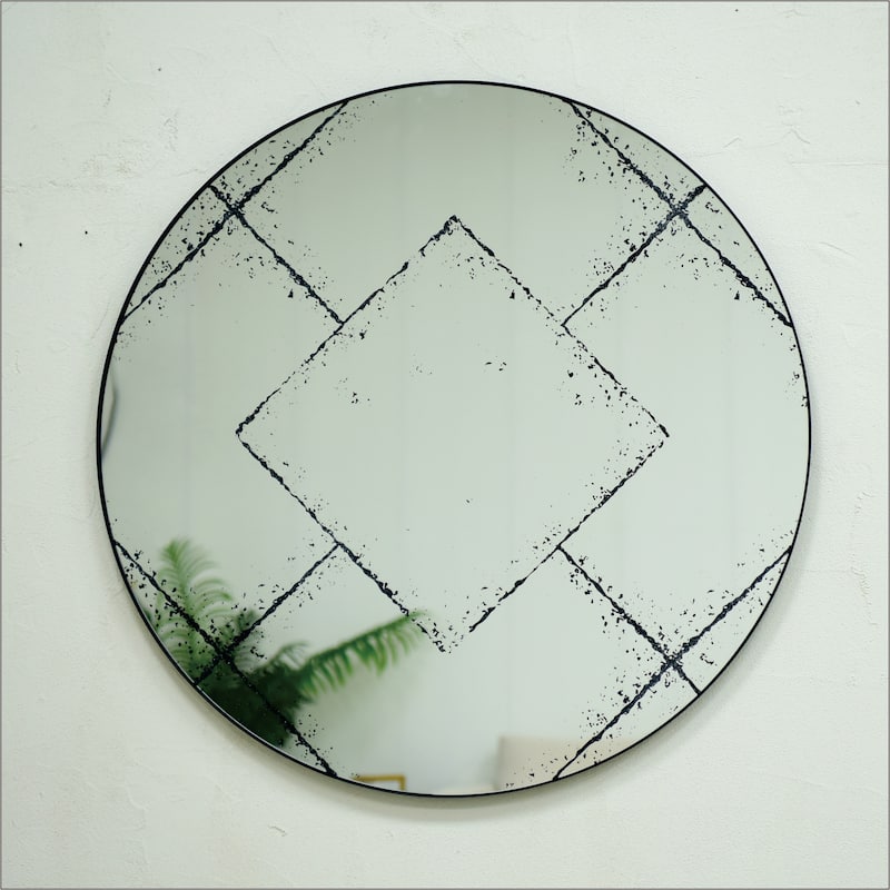 Round wall-mounted mirror - Black,White