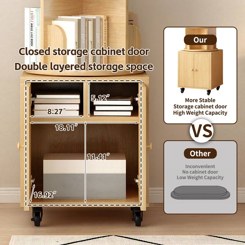 360 Degree Display 5 Tier Corner Bookshelf with Drawer, Floor Standing Bookcase Storage Rack, Wood Narrow Book Shelf Organizer