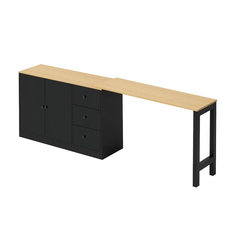 89.7'' Wooden Sideboard with Extendable Table - Multifunctional Storage Cabinet with 2 Doors and 3 Drawers