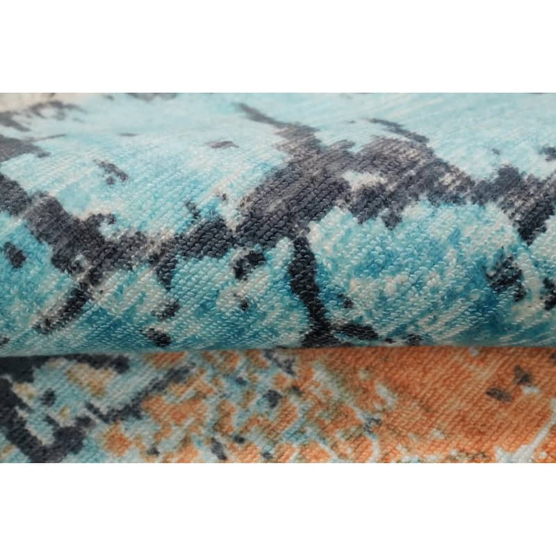 Hand Knotted Oriental Viscose Silk Carpet Modern Pictorial Multi-Colored Abstract Area Rug - 7' 11'' X 5' 0''