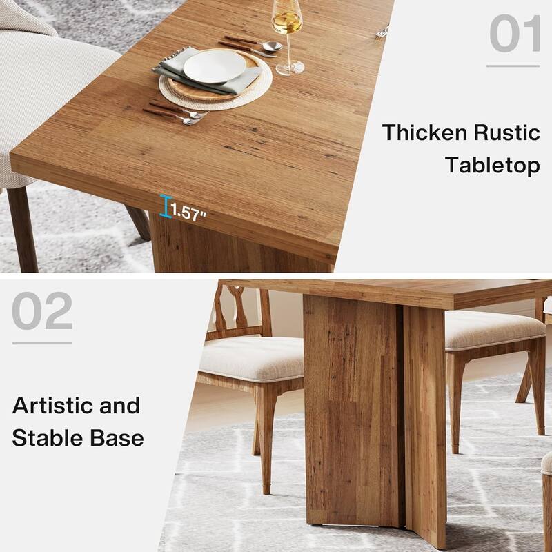 Farmhouse Wood Rectangular Dinner Dining Table for Kitchen Dining Room