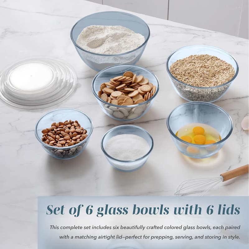 COOK WITH COLOR 12 Pc Glass Nesting Mixing Bowl Set with Lids for Cooking and Prep