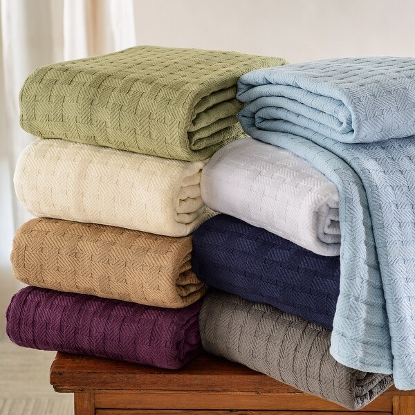 Basketweave Thin Cotton Cozy Bed Blanket King Plum Bed Bath