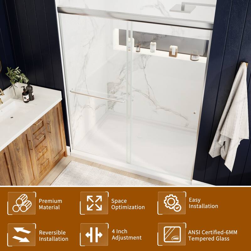Modland 56-60"x70'' Adjustable Double Sliding Shower Door, 1/4" ANSI Glass with Nano Coating, Framed Bypass Enclosure