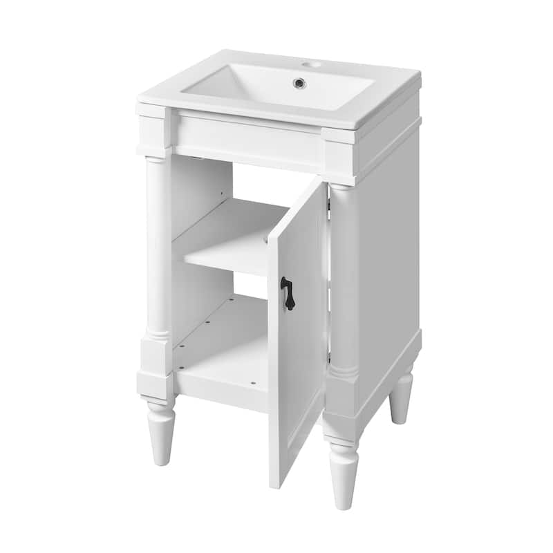 Retro Compact Bathroom Vanity Cabinet Simple Freestanding Single Sink Cabinet with Adjustable Shelf and Black Metal Pull