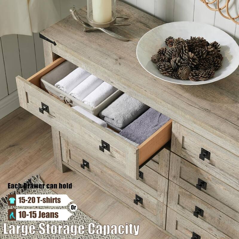 Farmhouse 8 Drawers Wood Dresser Chests, Rustic Chset of Drawers