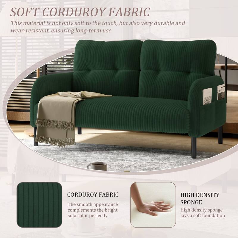 47.24" Corduroy 2-Seater Sofa with Side Pockets