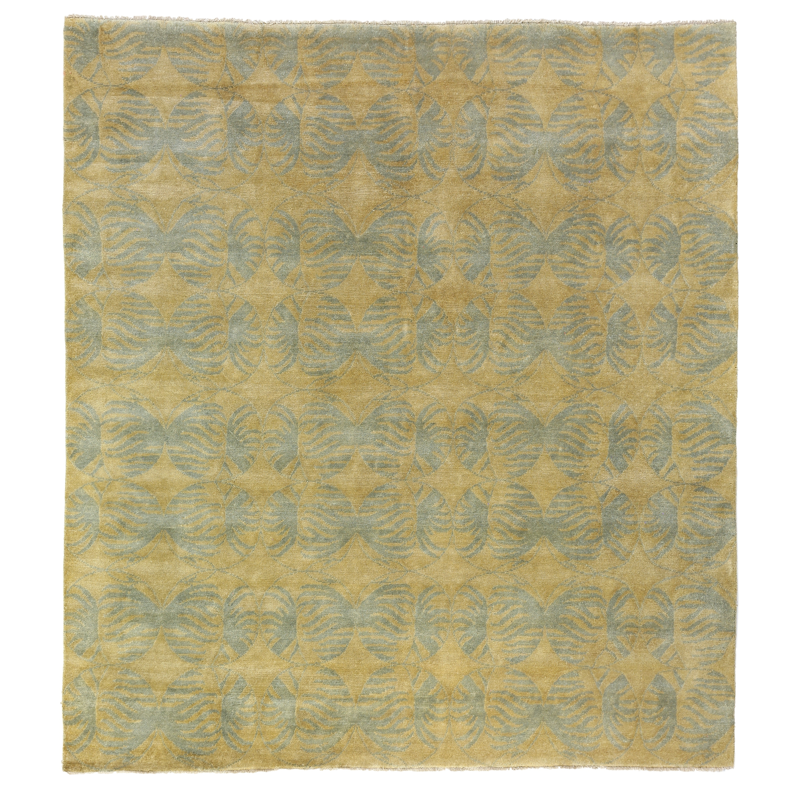 Contemporary hand-knotted Wool/Silk Beige/Light Blue Area Rug - 9' x 10'