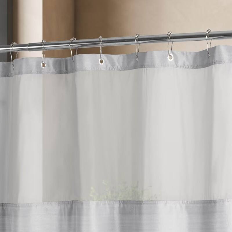 Slub Linen Texture Snap-in Liner Shower Curtain with Hooks