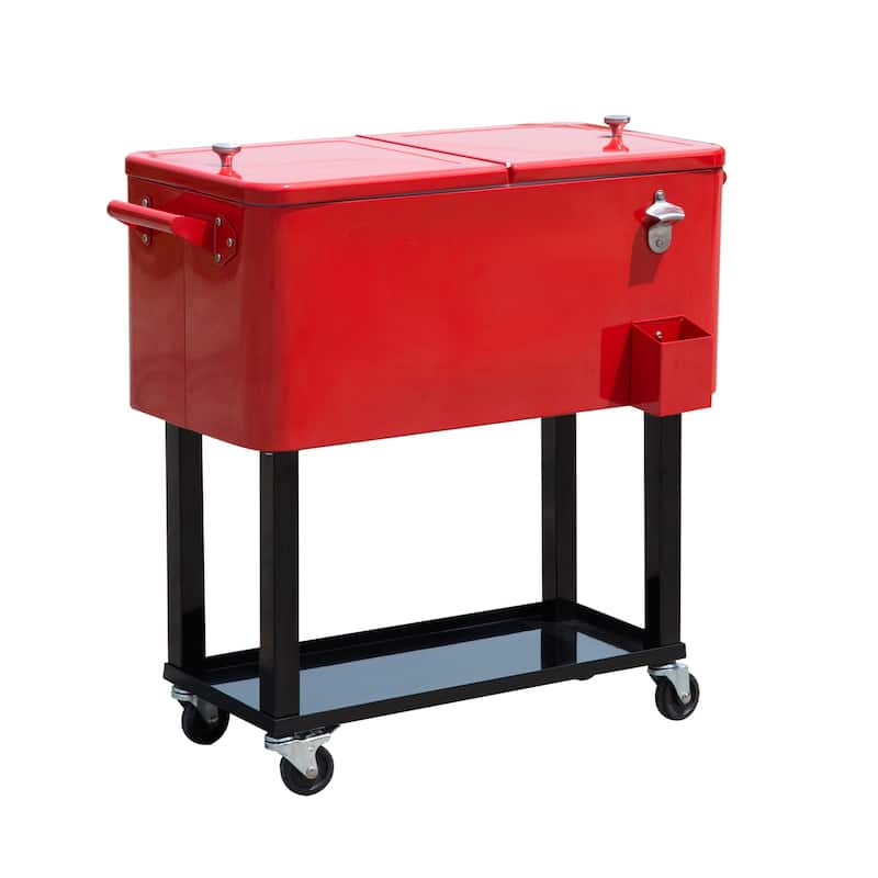 Outsunny 80-quart Red Portable Rolling Patio Drink Cooler Ice Chest