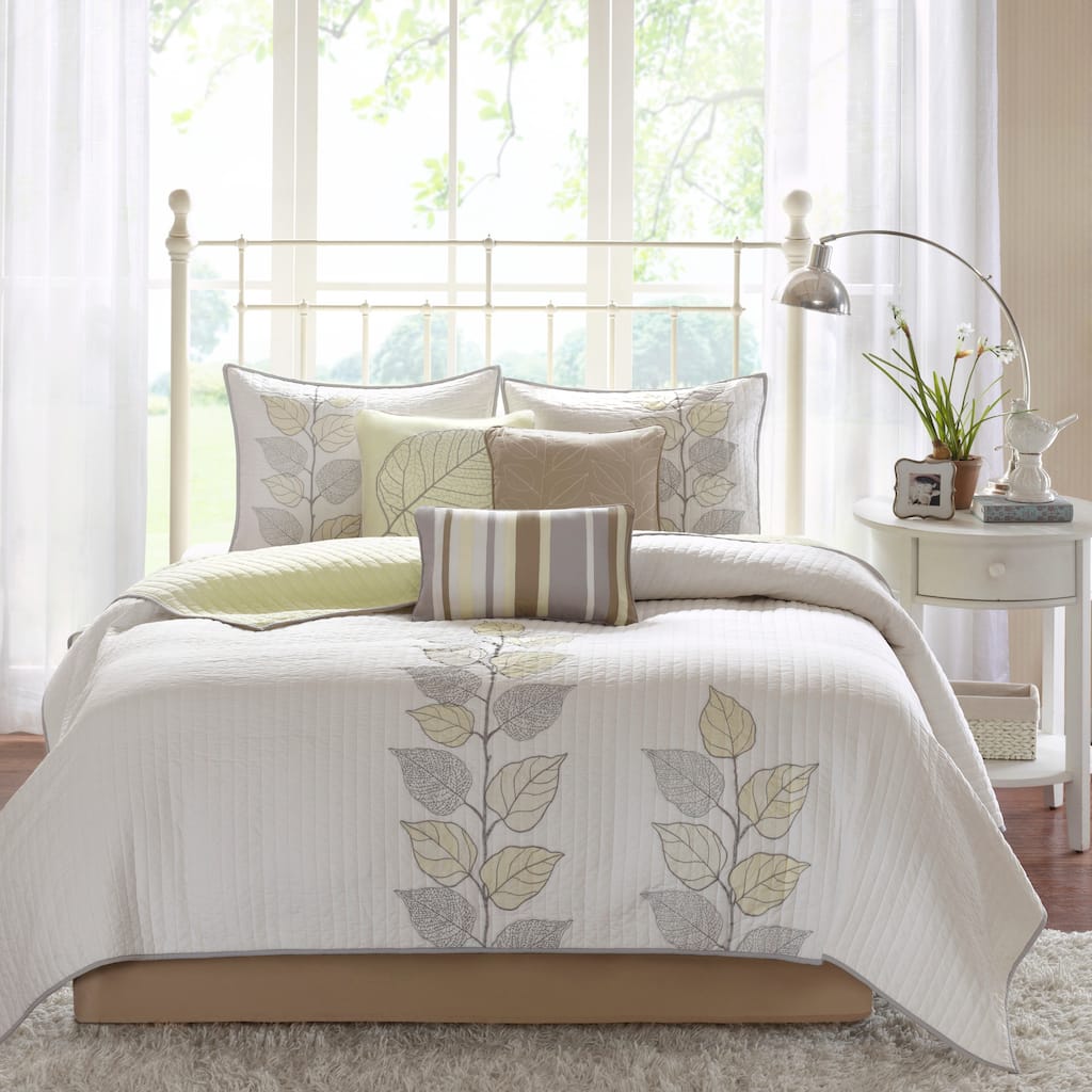 GDF Studio - Leaf Embroidered Reversible Quilt Set with Decorative Pillows