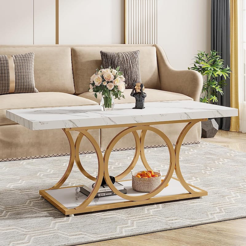 Rectangle Coffee Table, Modern Coffee Tables for Living Room - white and gold