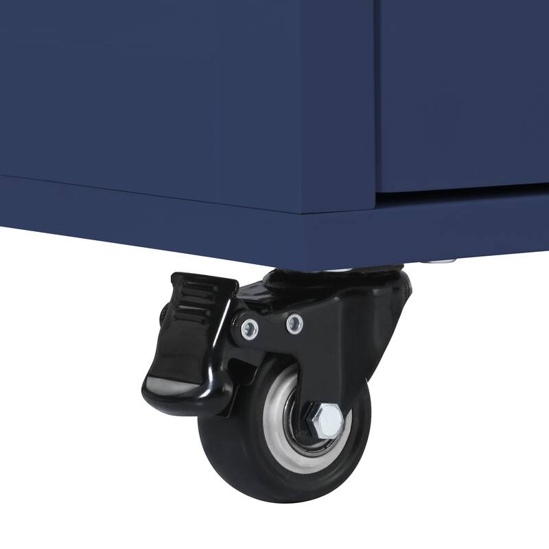 53.15'' Rubber Wood Kitchen Cart with Adjustable Shelf, Rolling Wheels and 8 Handle-Free Drawers - 53.15'' x 18.5'' x 37''