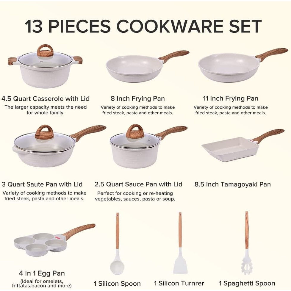 White Pots and Pans Set Nonstick Cookware Sets, 12pcs White Granite  Cookware Set Induction Compatible - On Sale - Bed Bath & Beyond - 37508796
