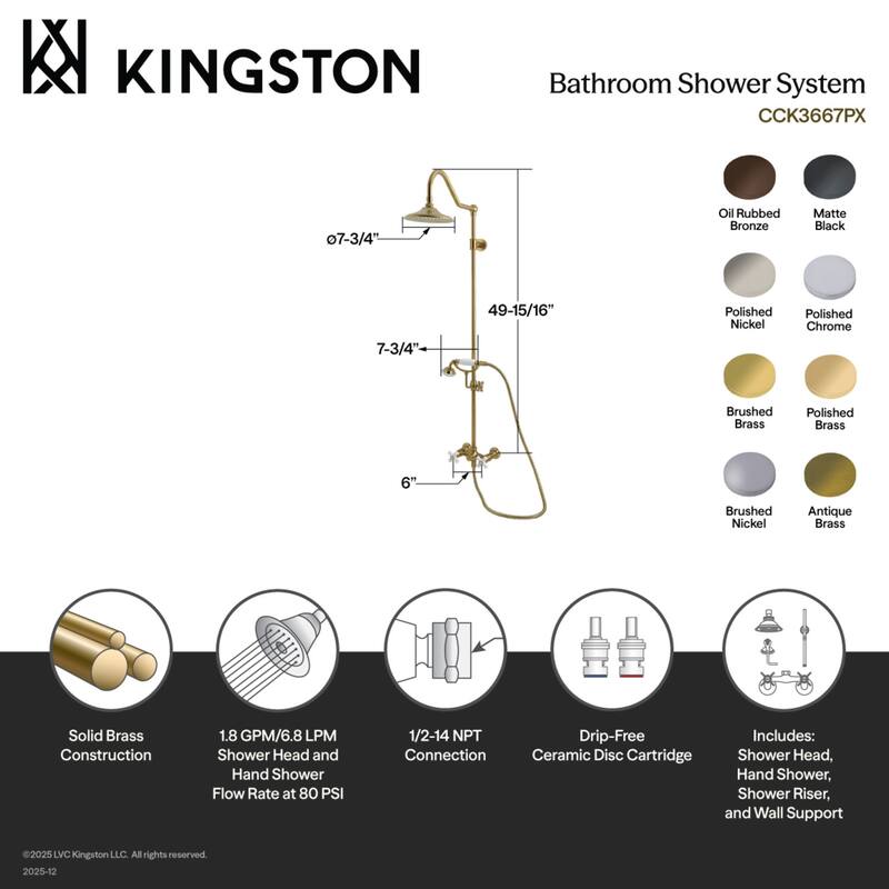 Kingston Brass Kingston Wall Mount Rain Drop Shower System with Hand Shower