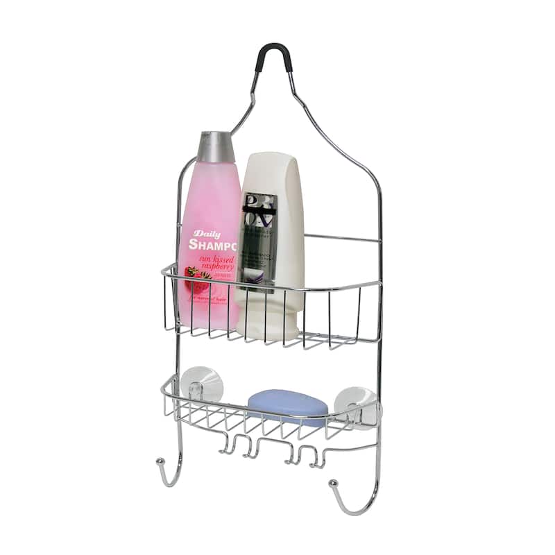 Bath Bliss Shower Caddy In Chrome With Clear Ends - 9" x 4.3" x 21.5"