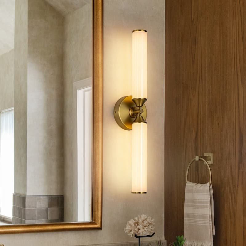 2-Light Dimmable LED Linear Milky Ribbed Tube Vanity Wall Light