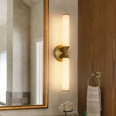 2-Light Dimmable LED Linear Milky Ribbed Tube Vanity Wall Light
