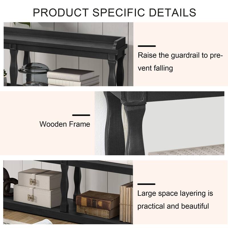 Retro Console Table 3-Tier Display Shelf with Roman Column Support and Open Storage Shelves for Behind Sofa Hallway Living Room