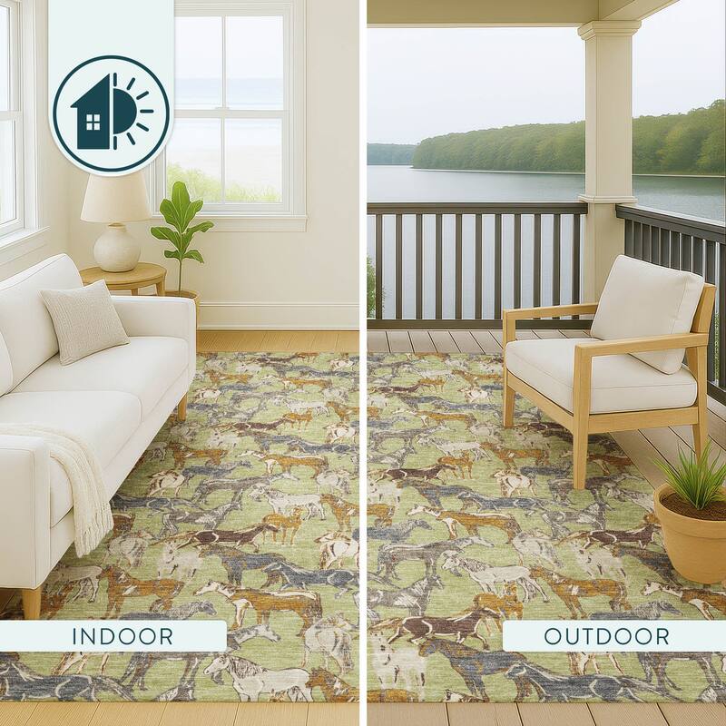 Machine Washable Indoor/ Outdoor Horse Herd Chantille Rug