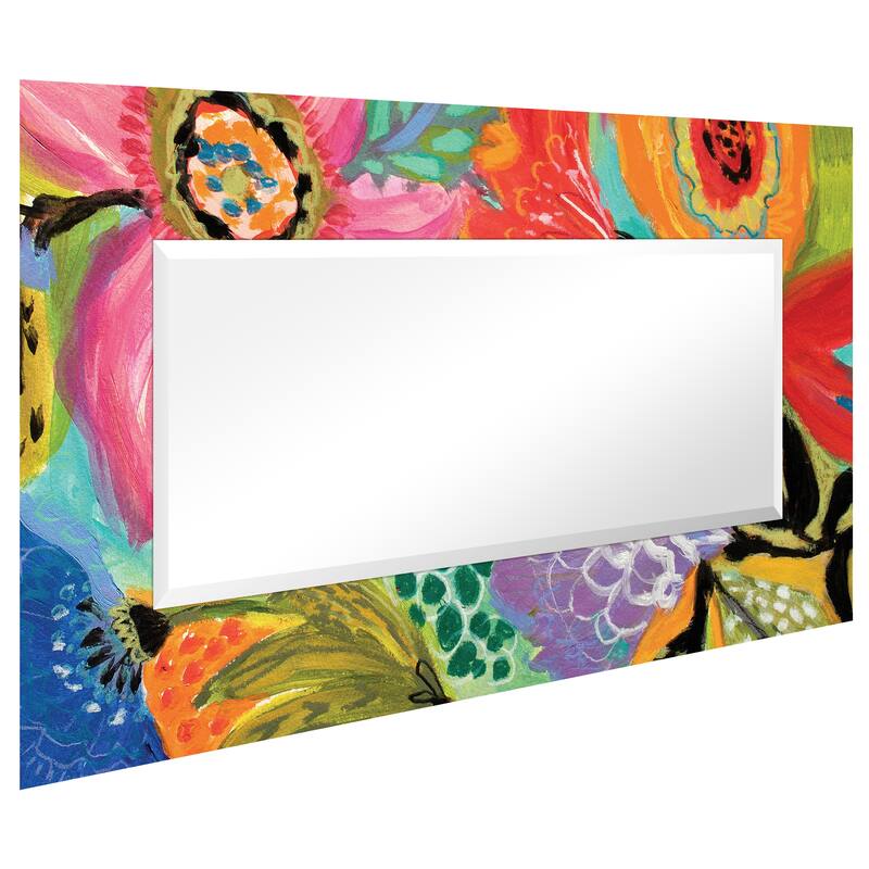 "Secret Garden Floral II" 72"x36" Colorful Rectangular Beveled Leaner Mirror on Free Floating Reverse Printed Tempered Art Glass