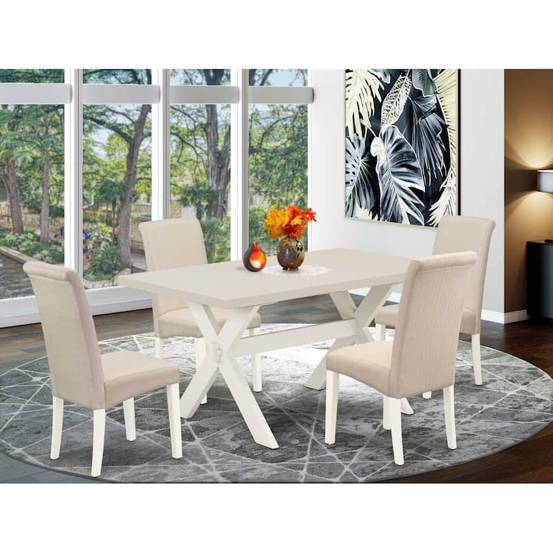 HomeStock 5-Pc Rectangle Natural Oak Finish Solid Wood Top Dining table with 4-Chairs