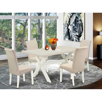 HomeStock 5-Pc Rectangle Natural Oak Finish Solid Wood Top Dining table with 4-Chairs