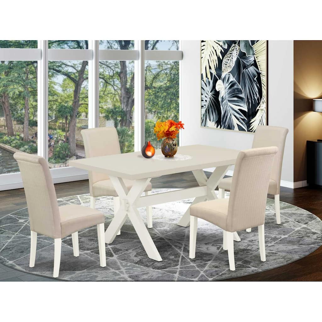 HomeStock 5-Pc Rectangle Natural Oak Finish Solid Wood Top Dining table with 4-Chairs