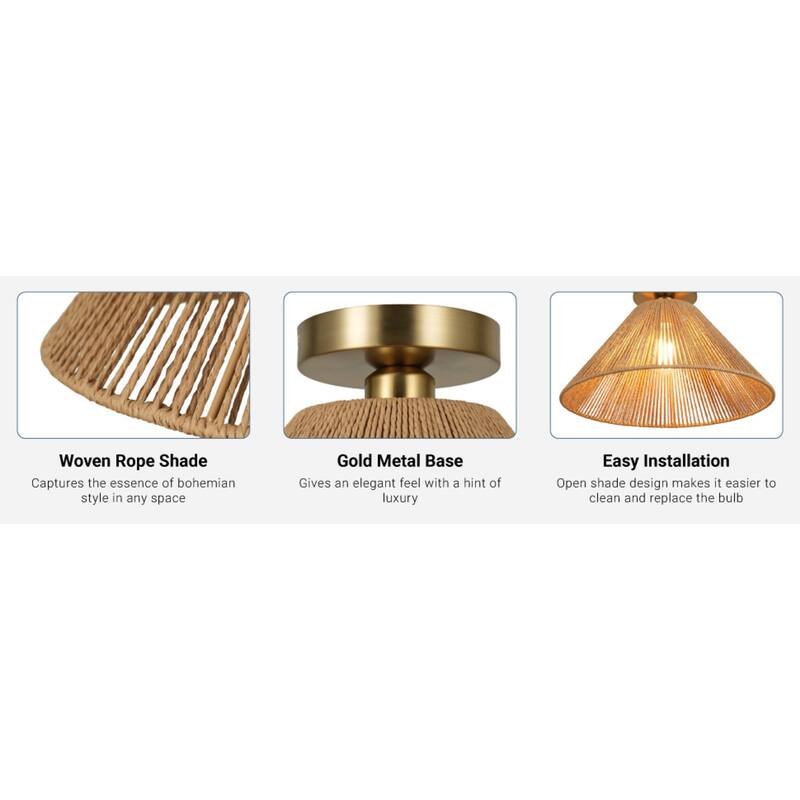 Kenroy Home Twine 1-Light Semi-Flush Mount - Brushed Gold