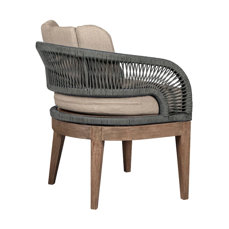 Kimi 23 Inch Outdoor Patio Dining Chair, Olefin Cushions, Gray Woven Rope