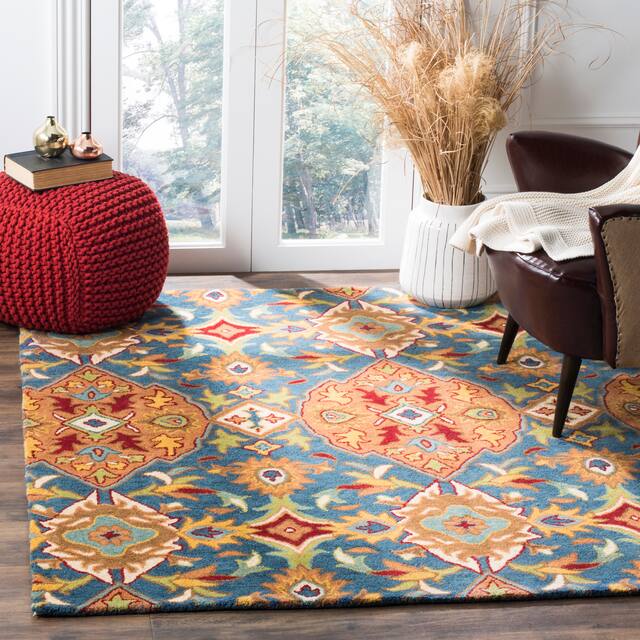 SAFAVIEH Heritage Oriental Hand-tufted Wool Area Rug - 4' Square - Camel/Blue