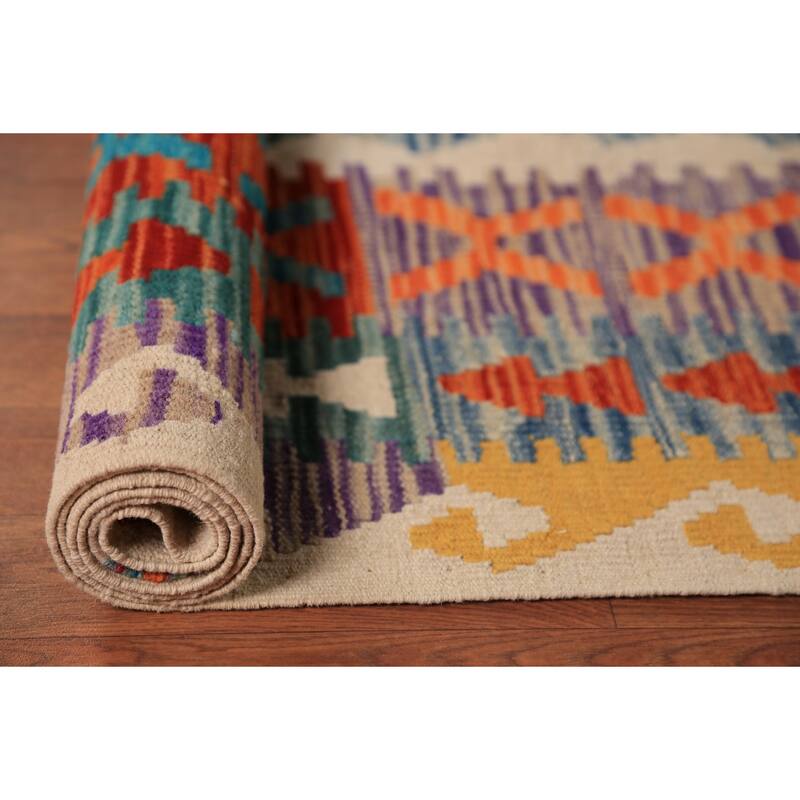 Kilim Oriental Rug Hand-Woven Multi-Color Reversible Wool Carpet - 9'7"x 12'9"