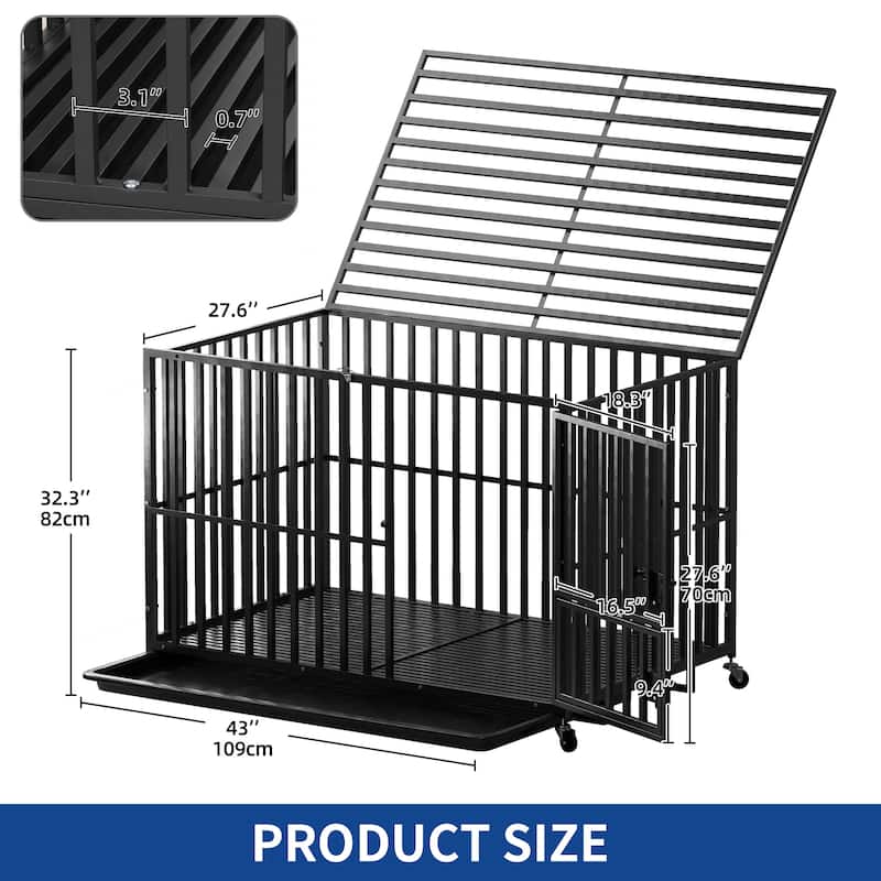 Moasis 47/43/37 inch Heavy Duty Dog Crate Escape Proof Dog Cage Kennel with Lockable Wheel