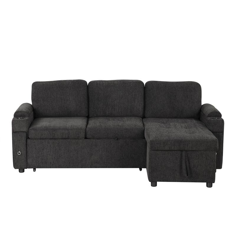 83.5" Chenille L-Shaped Sectional Sofa with Convertible Bed & Storage