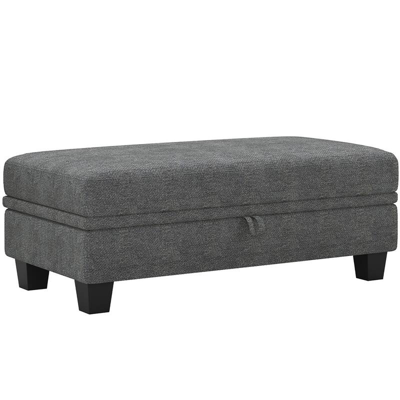 HomeRoots 46" Gray and Black Chenille Storage Ottoman