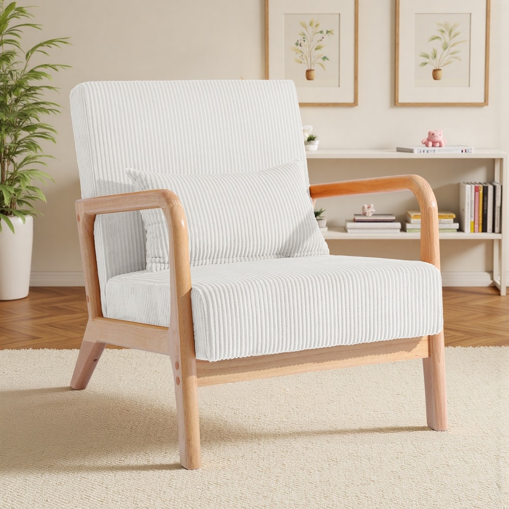 25" W Mid Century Upholstered Wood Accent Chair with Pillow