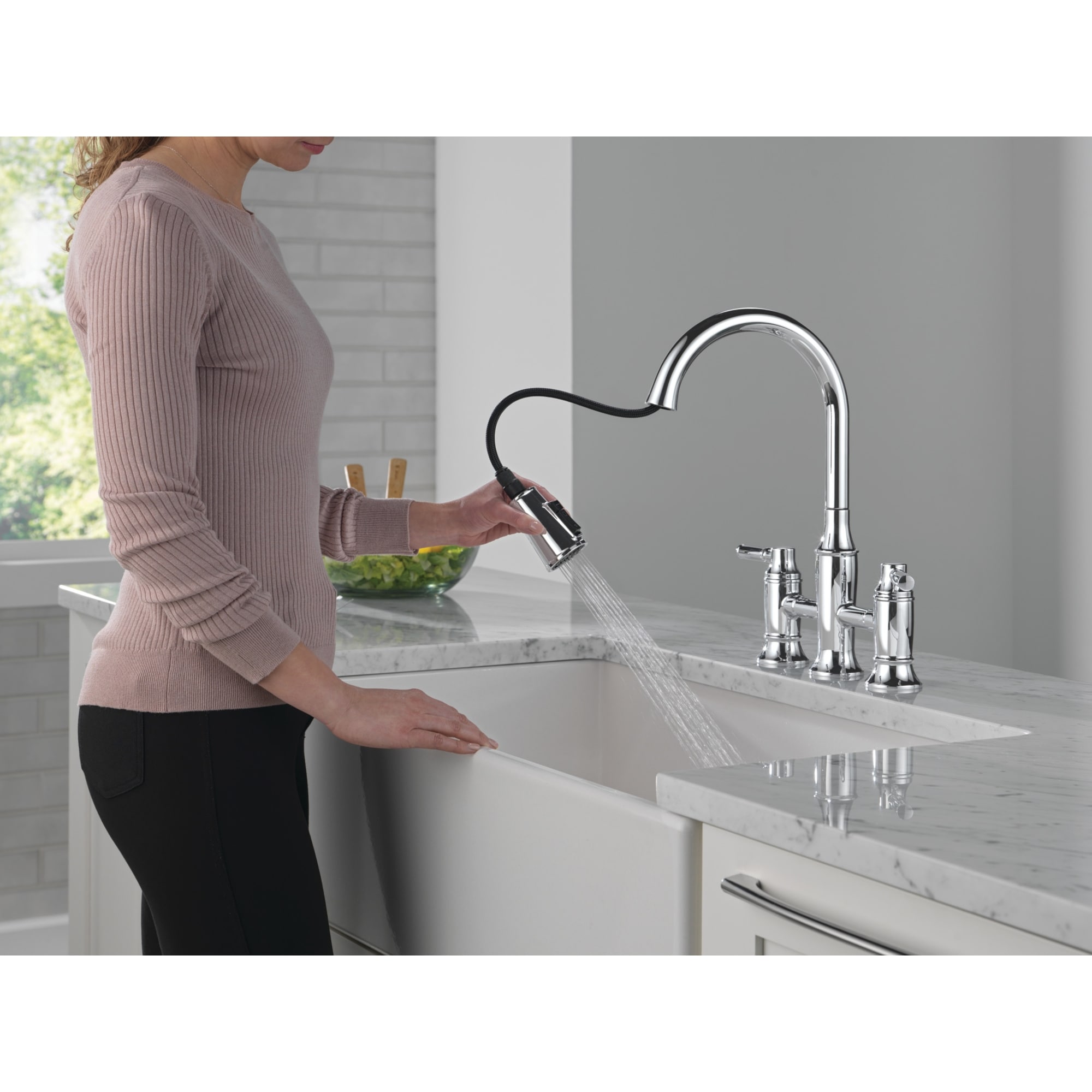Delta 2384L-DST Renaldi 1.8 GPM Bridge Kitchen Faucet with Pull