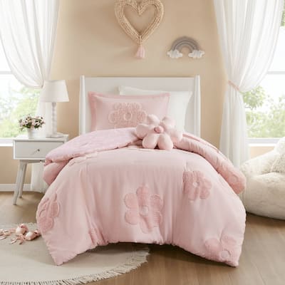 Intelligent Design Kids Gracie Floral Reversible Tufted Chenille Comforter Set with Flower Throw Pillow