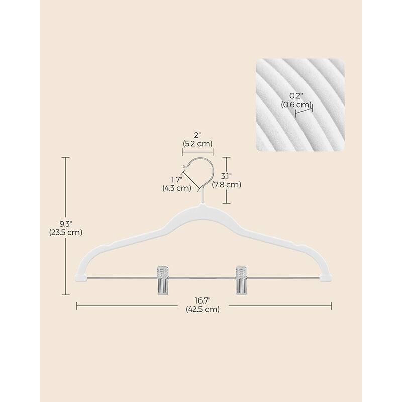 Modern Plastic Non-Slip Velvet Clothes Hangers with 2 Adjustable Clips Suitable for Trousers and Skirts