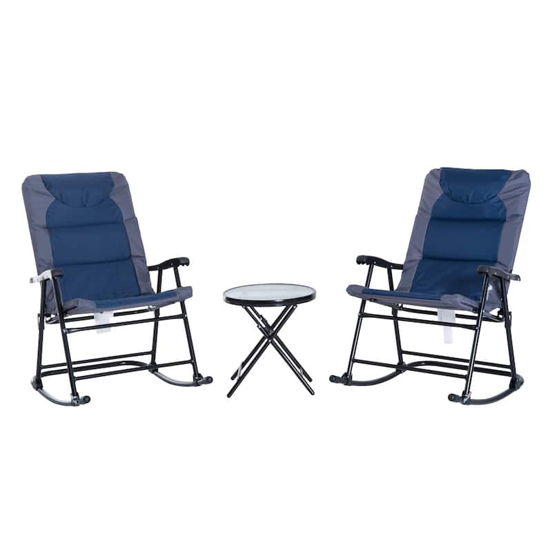 Patio Furniture Set with Glass Coffee Table & 2 Folding Rocking Chairs