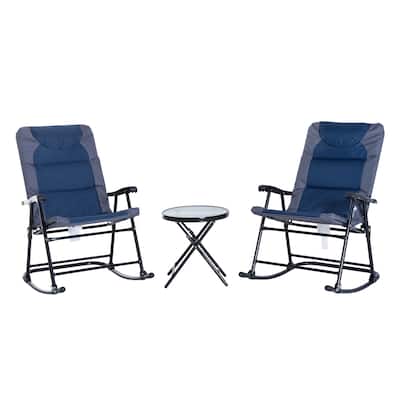 Patio Furniture Set with Glass Coffee Table & 2 Folding Rocking Chairs