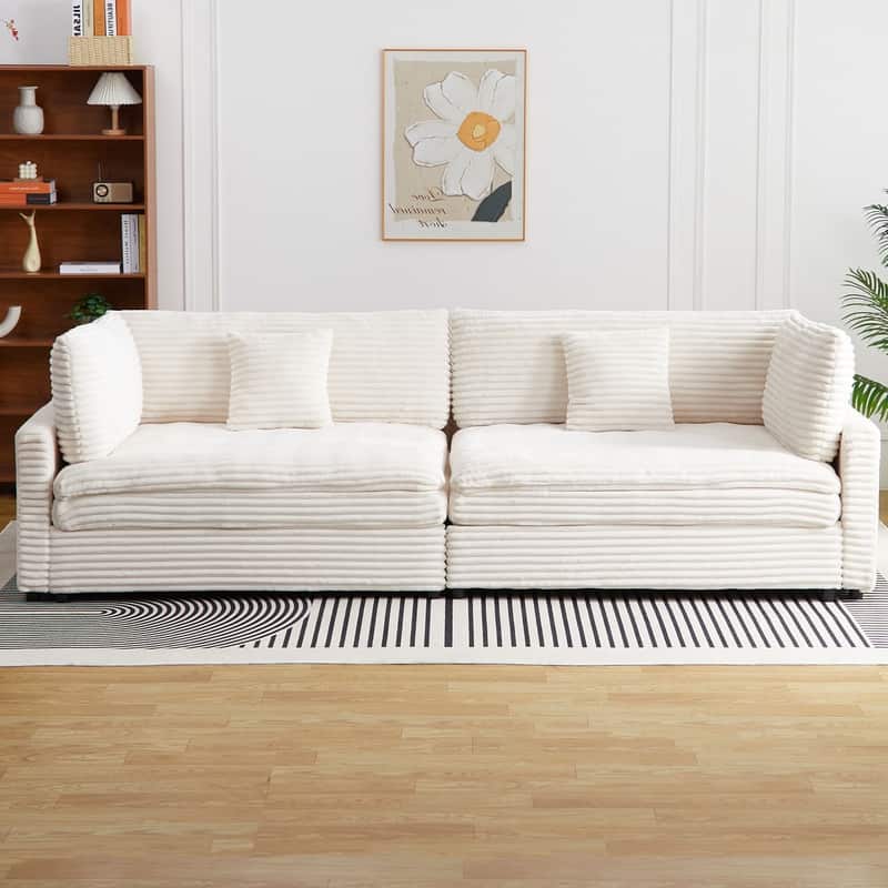 112" Corduroy Upholstered Sofa - Beige