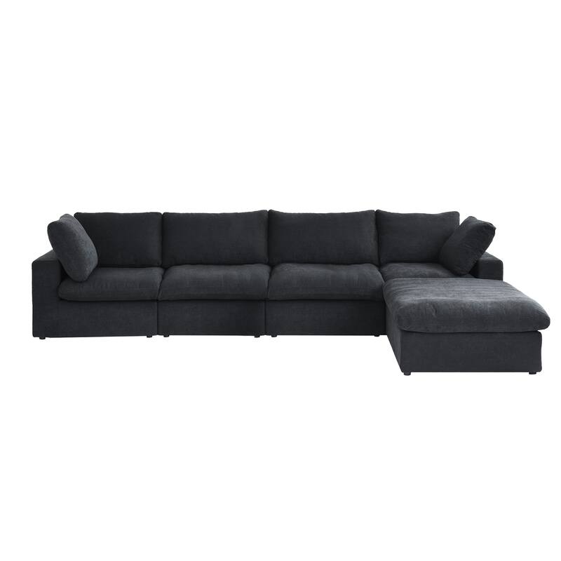 160.6" Modern Linen Sectional Sofa，4-seater Modular Couch with Storage Ottoman for Living Room.