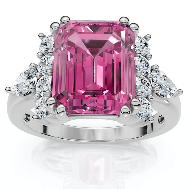 Bliss Diamond Pink Topaz 10x8mm & Diamond Ring Gold Lab Grown EF/VS