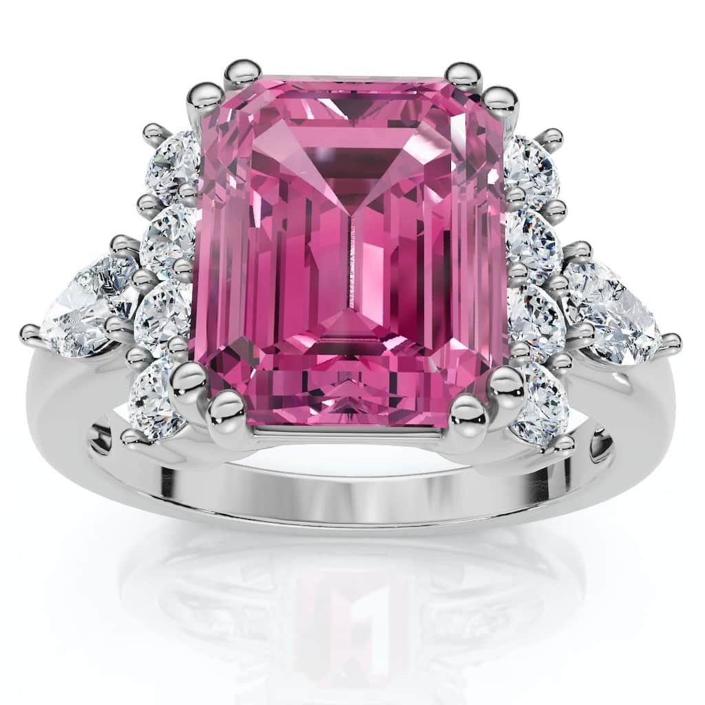 Bliss Diamond Pink Topaz 10x8mm & Diamond Ring Gold Lab Grown EF/VS